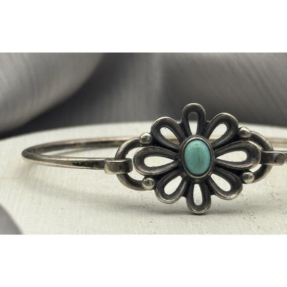Retired James Avery 925 Flower W/ Turquoise Bangle Bracelet 12.89G / 6 In - Picture 2 of 9